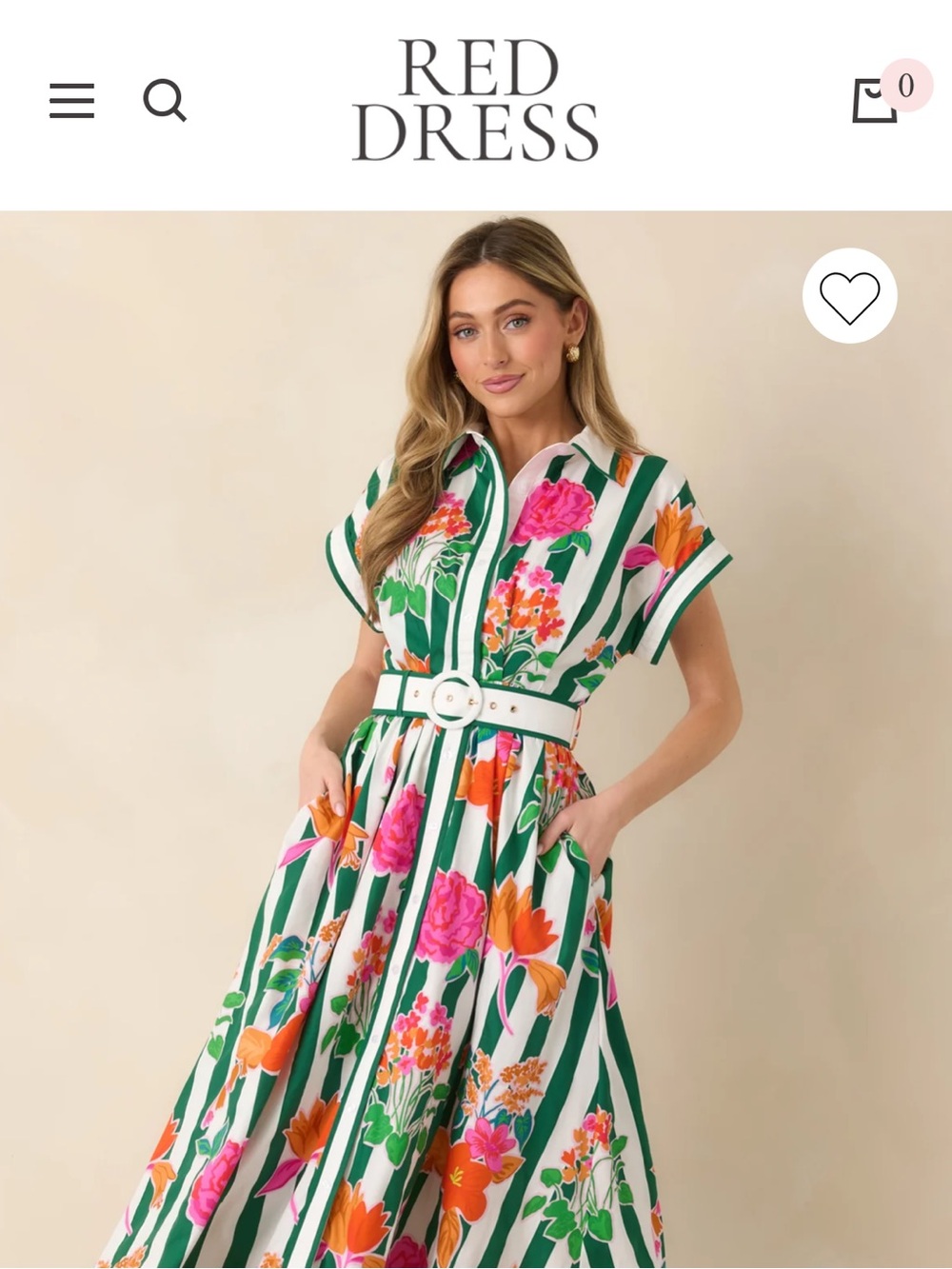 Red Dress Boutique Green & White Striped Floral Maxi Shirt Dress with Belt